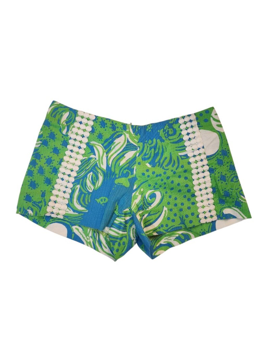Lilly Pulitzer Green Blue Women's Shorts Size 00 Zipper Embroidered Pattern